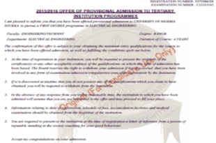 Sample of JAMB Admission Letter