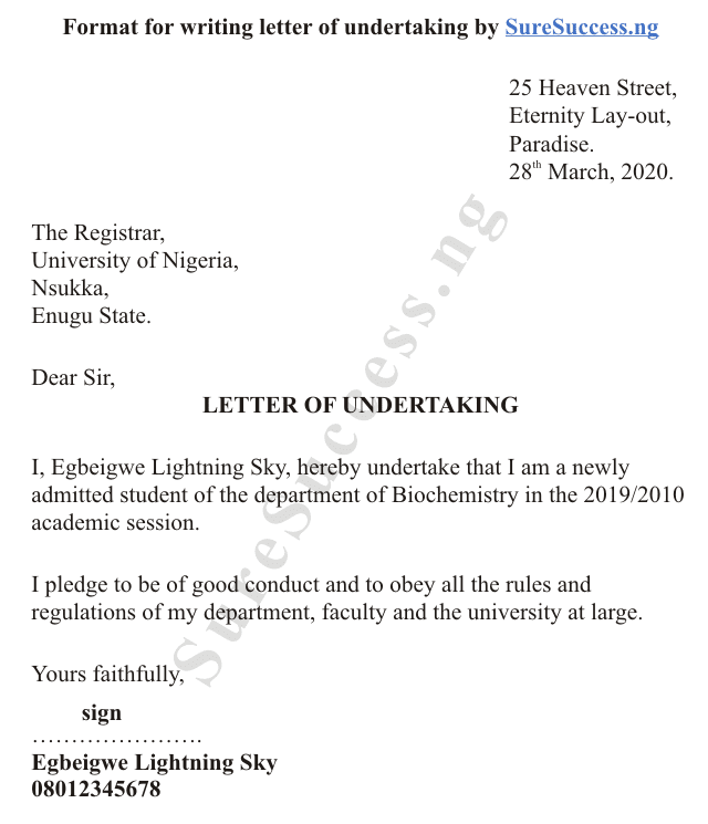how to write undertaking letter