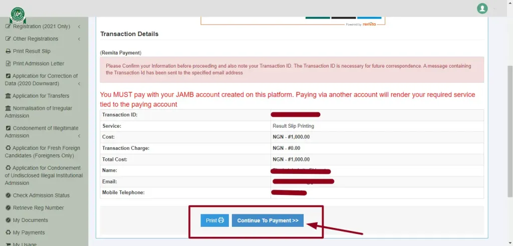 original jamb result slip payment gateway