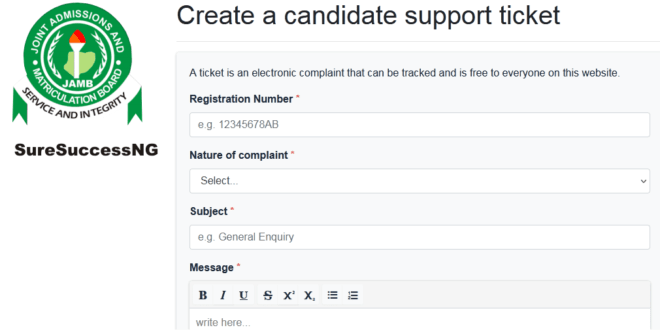 How to create JAMB Support Ticket Portal
