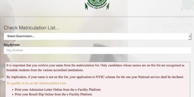 jamb matriculation list portal