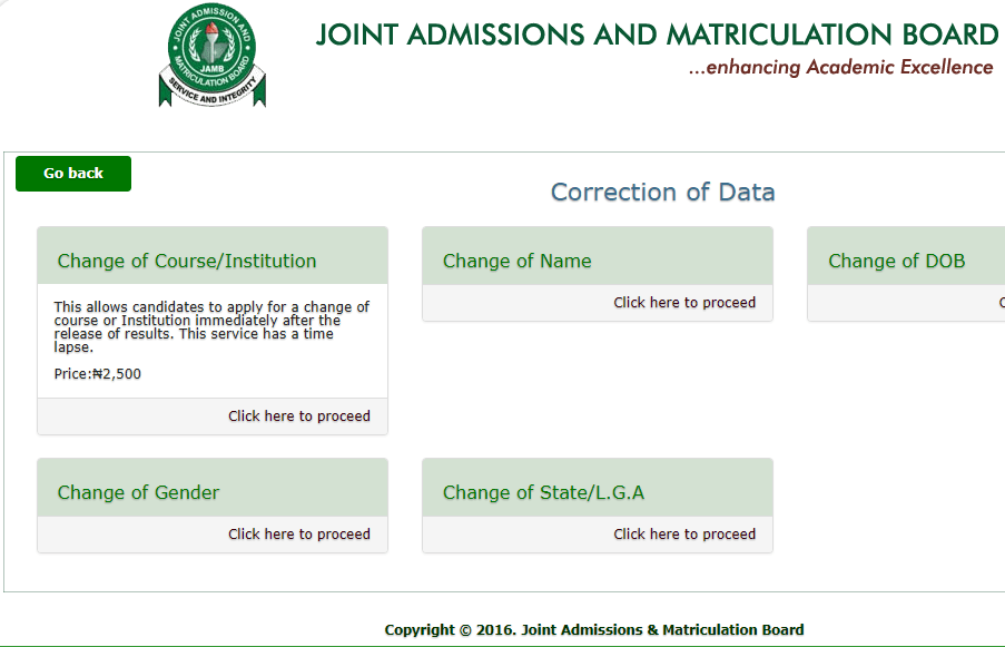 Jamb change of institution