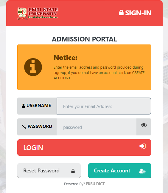Eksu admission portal login