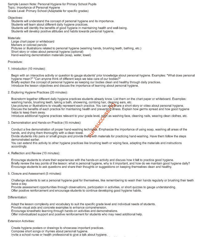 how to write lesson note (sample)